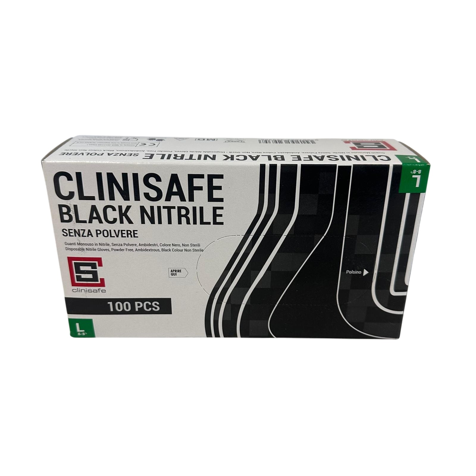 Guanti in Nitrile Neri senza polvere taglia L Clinigloves 100pz