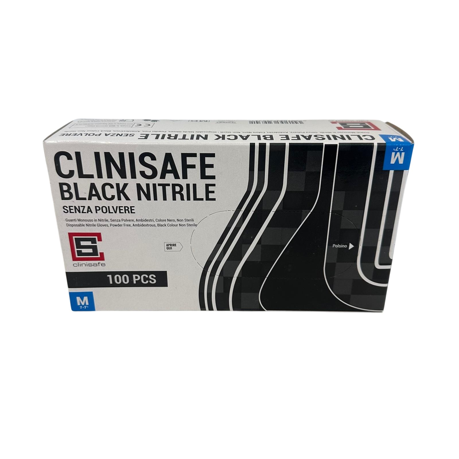Guanti in Nitrile Neri senza polvere taglia M Clinigloves 100pz