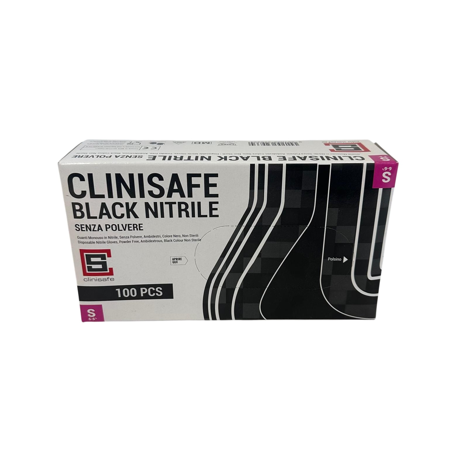Guanti in Nitrile Neri senza polvere taglia S Clinigloves 100pz
