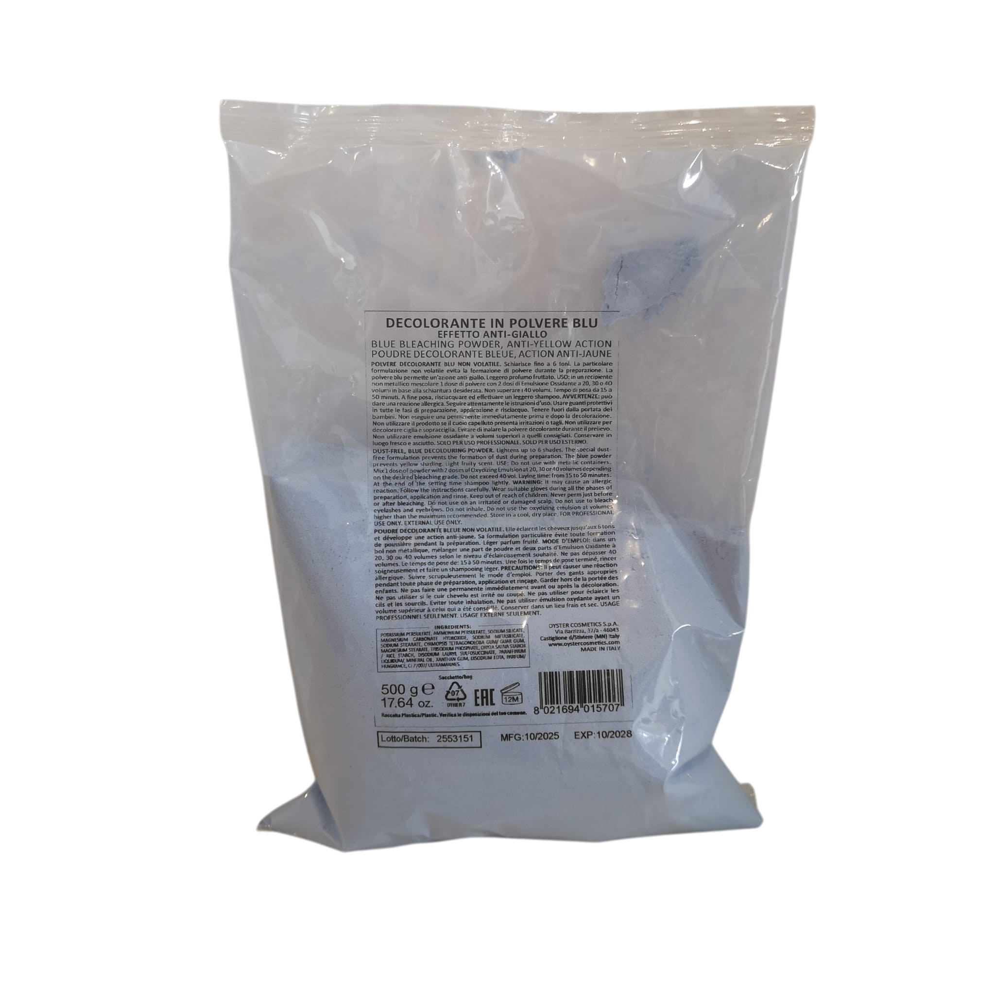 Decolorante Capelli Antigiallo blu bleacy in polvere Oyster Cosmetics sacchetto 500g